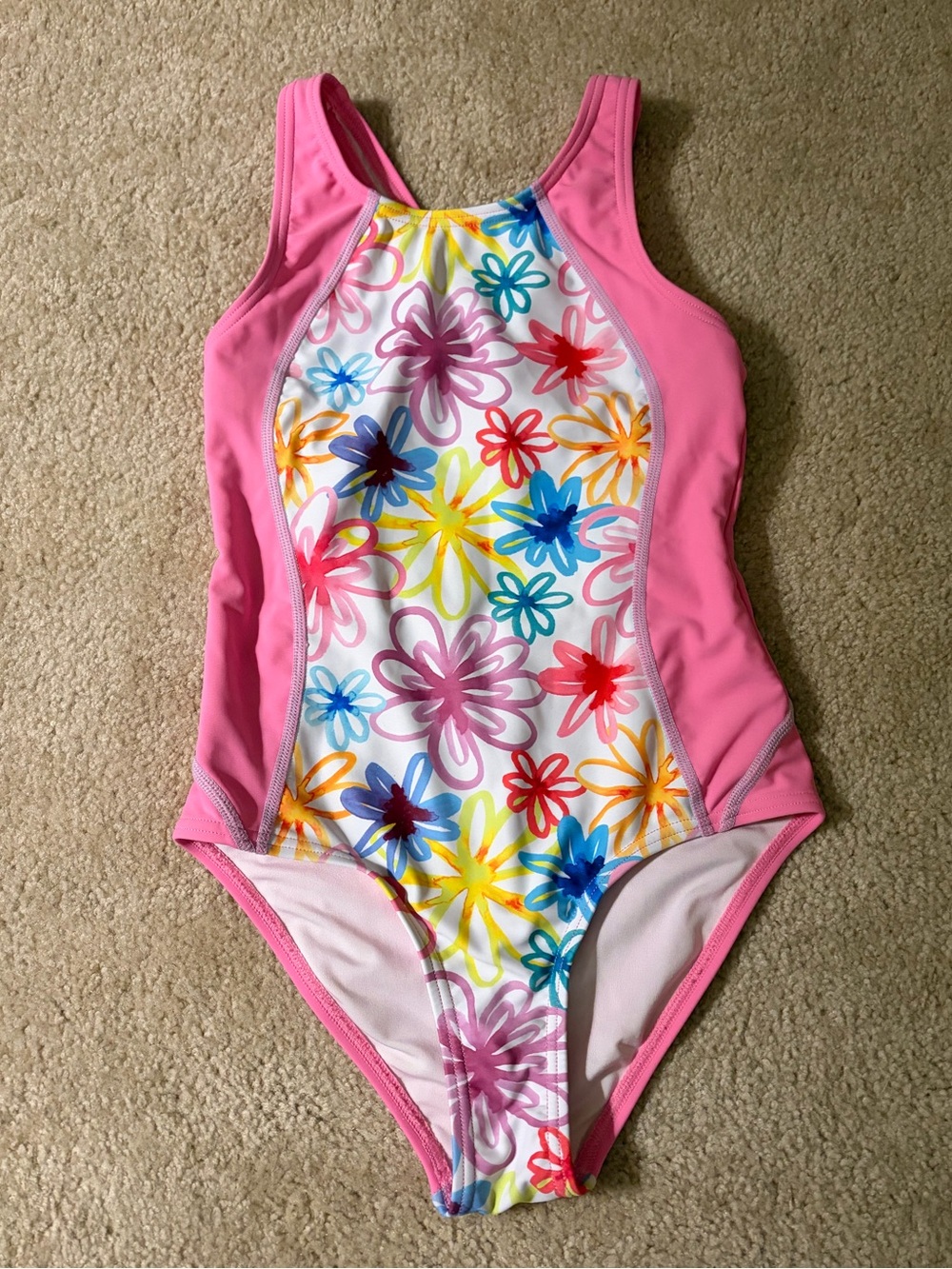Girls' Pink Floral Panel One-Piece Swimsuit